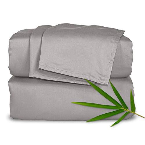 Pure Bamboo Sheets - Queen Size Bed Sheets 4pc Set - 100% Organic Bamboo - Incredibly Soft - Fits Up to 16" Mattress - 1 Fitted Sheet, 1 Flat Sheet, 2 Pillowcases (Queen, Silver Pearl)