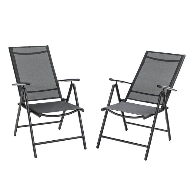 2pk Outdoor 7 Position Arm Chairs with High Backs & Aluminum Frames - Black - Captiva Designs