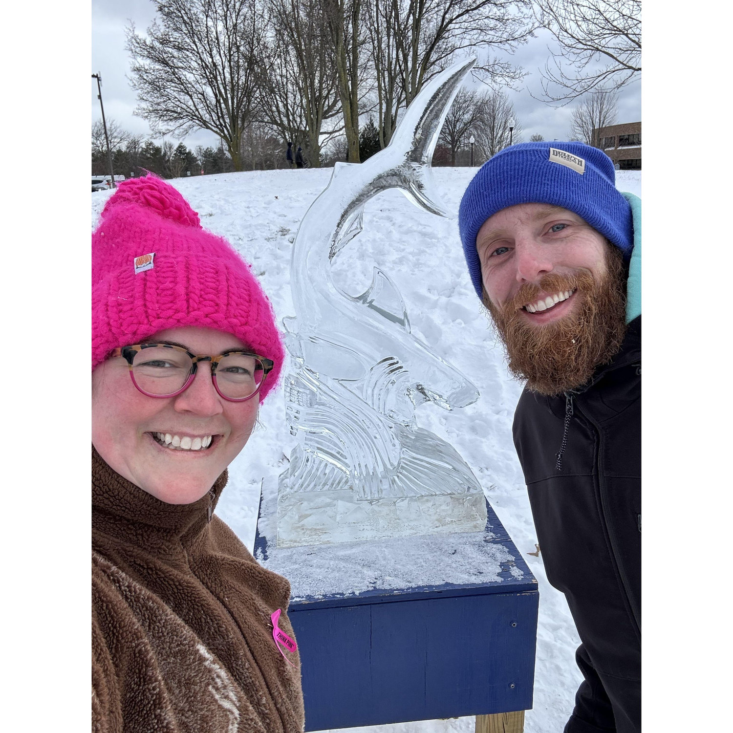 Checking out all of Mentor's cool activities like this Ice Sculpture fest.