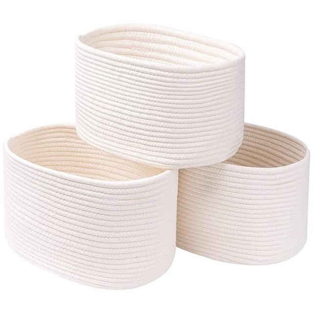 CubesLand Cube Shelf Storage Basket Bins for Shelves Closet Toy Storage,Woven Rope Baskets for Organizing,Decor Basket for Living Room,Bedroom Storage,Perfect for Pet Toy&Food Organization, 3Packs White