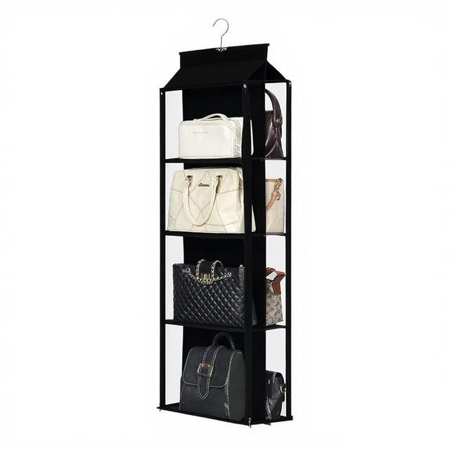 Remittur 8 Grids in 1 Rotatable Hanging Purse Handbag Organizer with Double Zippers, Visible Purse Organizer for Closet, Fully Enclosed Handbag Storage Holder-Black