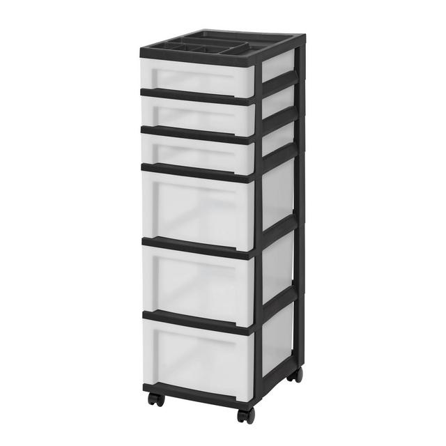 IRIS 6 Drawer Storage Cart with Organizer Top Black/Pearl