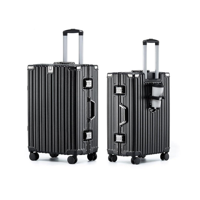 HotWay 20 Inch Aluminum Frame Carry On Luggage with Spinner Wheels, PC Hard Shell Suitcase with Cup Holder, Zipperless Luggage for Business Travel, Black