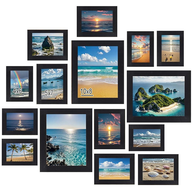 Cuports 15 pack Picture Frames Gallery Wall Frame Set Wall Art Decor for Home Decoration,Hanging or Tabletop Display,Include Multi-Size with Three 8x10, six 5x7, six4x6