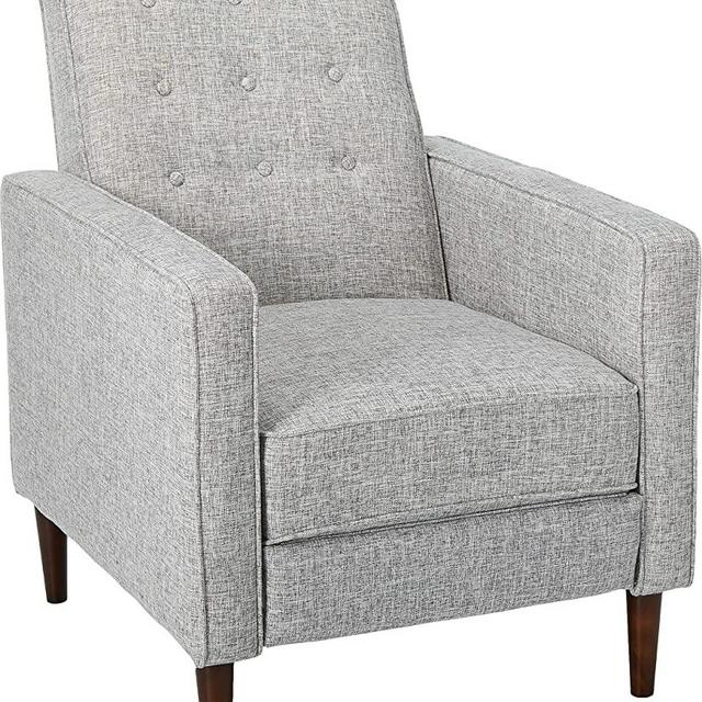 Macedonia Mid Century Modern Tufted Back Fabric Recliner (Light Grey Tweed)