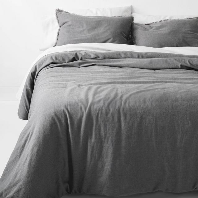 Full/Queen Heavyweight Linen Blend Comforter & Sham Set Dark Gray - Casaluna™