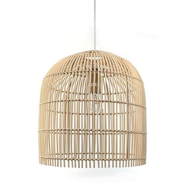 Rattan Pendant Light - Hand Woven Linear Chandelier, Basket Light Fixture, 13.8"W x 13.8"D x 13.8"H, with Cord 62 Inches, Rattan Pendant Lamp Shade
