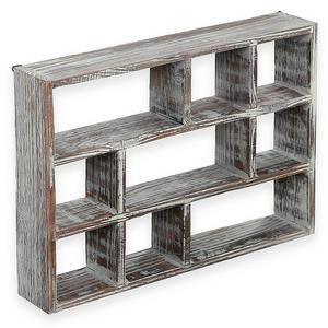 MyGift 15 Inch 9 Compartment Rustic Wooden Freestanding & Wall Mountable Shadow Box Display Shelf