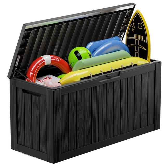 MAIUSCOLI 80 Gallon Deck Box for Outdoor Storage - Waterproof, Lockable, and Doubles as Extra Seating - Perfect for Patio Furniture, Cushions, Toys, and Garden Tools (80 Gallon Black)