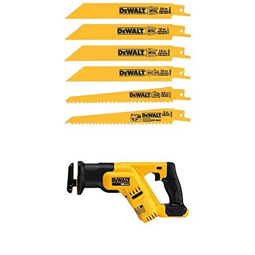 DEWALT DCS387B 20-volt MAX Compact Reciprocating Saw with Tool w/ DW4856 Metal/Woodcutting Reciprocating Saw Blade Set, 6-Piece