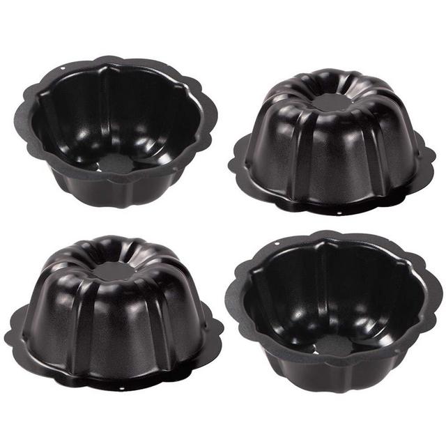 Webake Mini Buntcake Pan Nonstick Fluted Cake Pan 4 Inch Carbon Steel Baking Cup Mold for Bundtlet, Bavarois, Brownie, Cupcake, Pudding Canele, Pack of 4