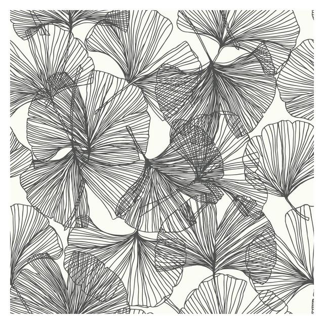 RoomMates Ginkgo Leaves Black Peel and Stick Wallpaper: Removable Vinyl, Self-Adhesive, Modern Floral Botanical Design