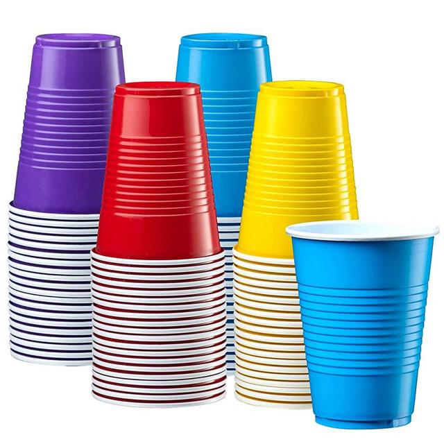 Disposable Party Plastic Cups [50 Pack - 9 oz.] Assorted Colors Drinking Cups