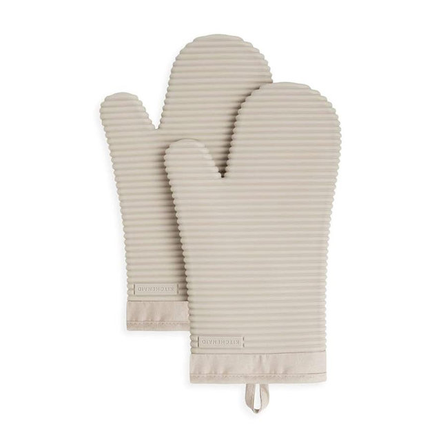 KITCHENAID Ribbed Soft Silicone Oven Mitt 2-Pack Set, 7.5"x13", Milkshake