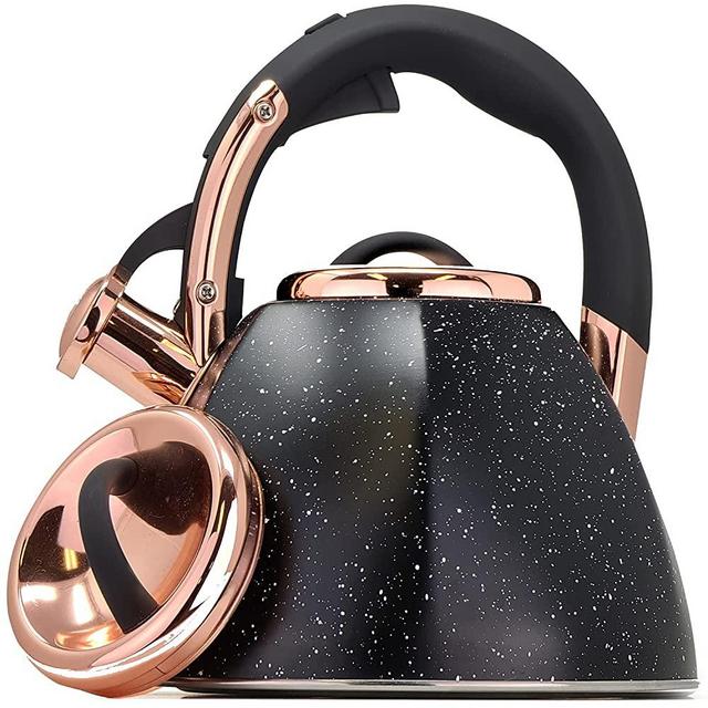 Tea Kettle Stovetop Whistling, 3 QT, Q-Cool Handle, Surgical Grade Stainless Steel Teapot, Compatible with all Stovetops, Beautiful Stone and Copper Finish, Modern Kettle