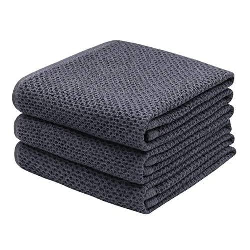 Mia'sDream Cotton Hand Face Head Towel Waffle Weave Kitchen Tea Towel Dish Towels, Soft and Absorbent Bath Guest Gym Towel Washcloths, 13inch x 28inch 3 Pack(Dark Gray)