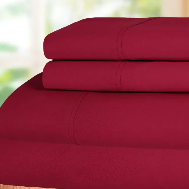 100% Cotton Percale Sheet Set - Cool, Crisp & Breathable, Deep Pocket Bedding, OEKO-TEX Certified, King, Burgundy - Blue Nile Mills