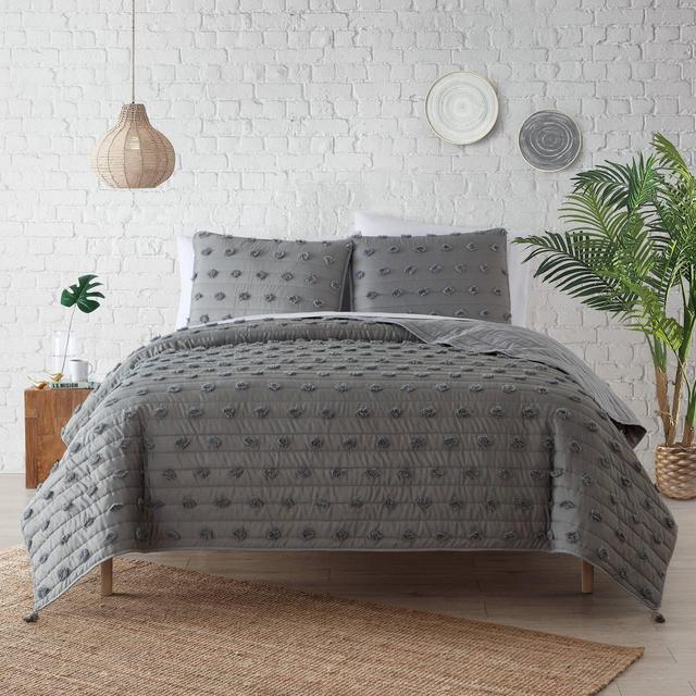 3pc Full/Queen Solid Eyelash Quilt Set Gray - Mudd