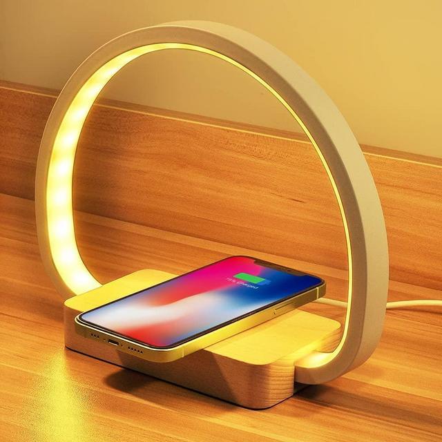 Bedside Table Lamp with USB Port, Table Light with Wireless Charger, Night Light with Touch Control 3 Color Modes&Stepless Dimming for Reading, Bedside, Bedroom, Living Room, Nightstands, Office Use