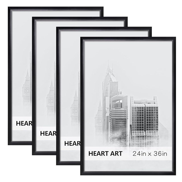 HEART ART 24 x 36 Poster Frame 4 Pack,24x36 Frame without Mat for Horizontal or Vertical Wall Mounting,Black