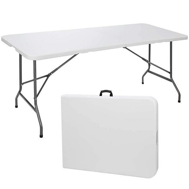 SUPER DEAL 6' Folding Picnic Table for Outdoor, Portable Fold-in-Half Plastic Dining Picnic Party Table with Carrying Handle