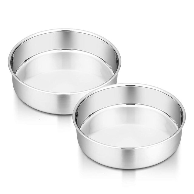 P&P CHEF 6 Inch Cake Pan Set of 2, Stainless Steel Round Baking Layer Cake Pans, Non Toxic & Healthy, Leak-proof & Easy Clean, Mirror Finish & Easy Releasing, Oven & Dishwasher Safe