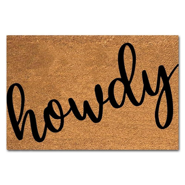 Funny Coir Doormat - Texan Welcome Howdy Hello Front Porch Decor - Personalized Rug, PVC Backing, Non Slip Outdoor Coconut Coir - 23.6 x 15.7 inch House Warming Gift