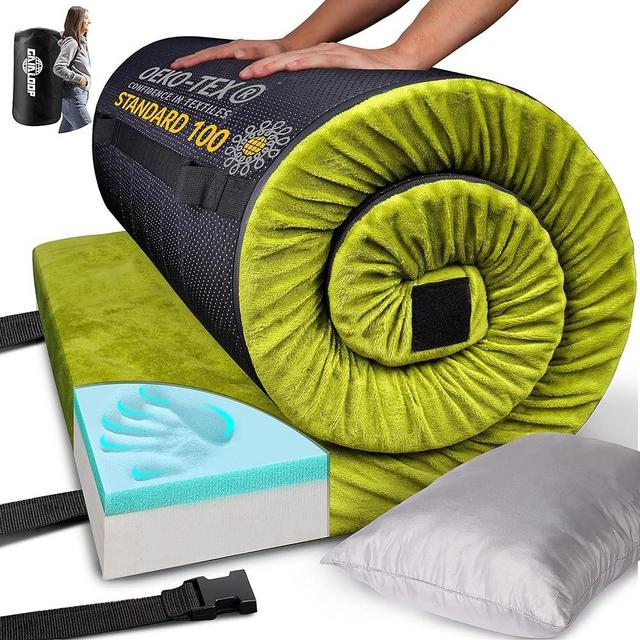 GAIALOOP Thick Memory Foam Camping Mattress Sleeping Pad [Car/Tent/Cot] 3 Inch Portable Floor Mat Roll Up for Guests Kids Adult Sleepover