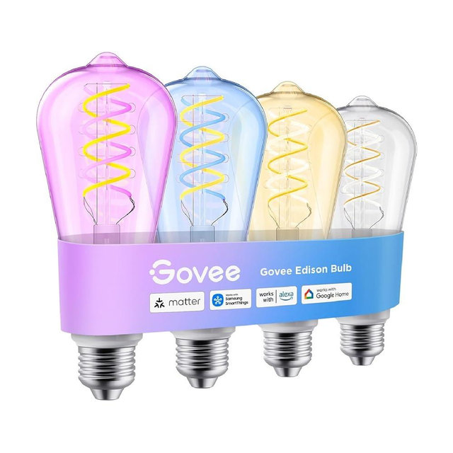 Govee Edison Bulbs, Smart Vintage Light Bulbs, RGB Color Changing and Tunable White, Compatible with Matter, Alexa & Google Assistant, LED Filament Bulb, ST19(58), E26 Base for Home Decor, 4 Pack