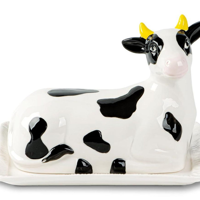 Cow Butter Dish With Lid For Countertop Ceramic Butterdish Cute Butter Tray Black Butter Container Beautiful Vintage Farmhouse Decor