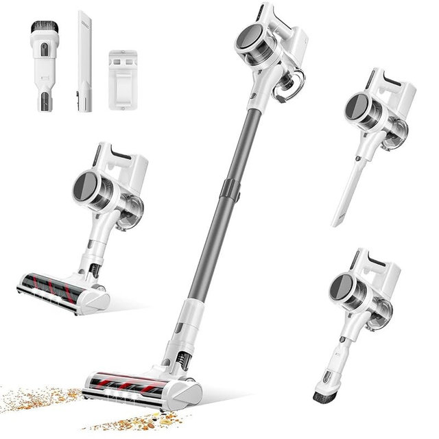 Comvtu Cordless Vacuums, 80,000PRM Powerful Motor Vacuum Cleaner and 2200mAH Rechargeable Battery up to 35 Mins Worktime, 2 Adjustable Modes, Detachable Parts, Wireless Stick Vacuum (Icicle White)