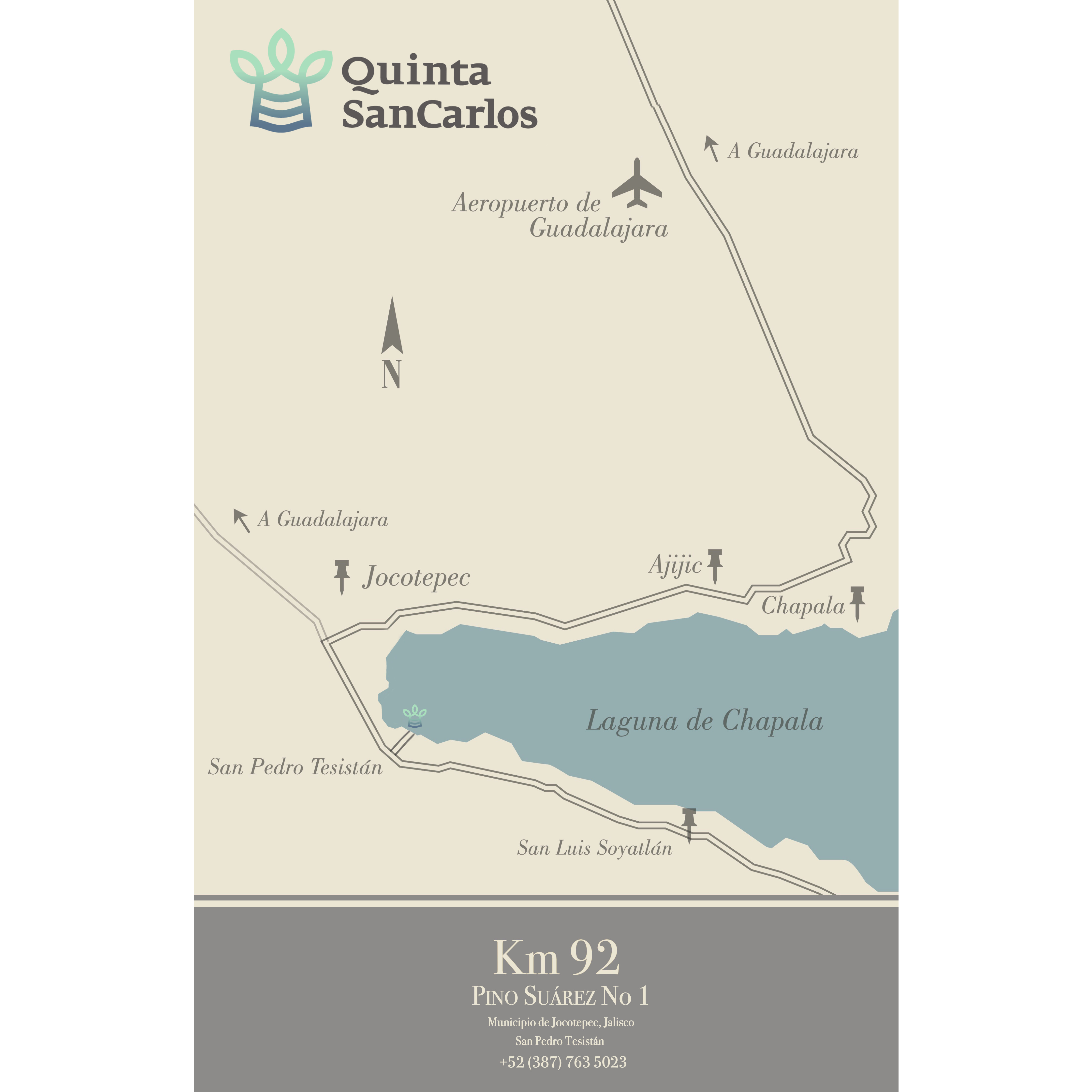 Map of Lake Chapala and the road to Quinta San Carlos
