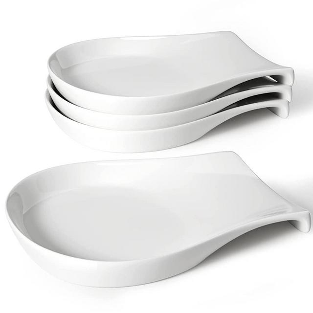 HOMBENE Porcelain Spoon Rest for Kitchen Counter, 5.5 Inches Spoon Holder for Stove Top, Spatula Holder, Coffee Spoon Rest Cradle, Kitchen Utensils Accessories, Set of 4, White