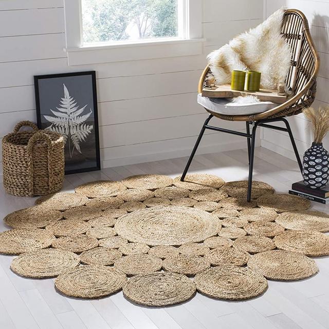 Safavieh Natural Fiber Round Collection NF363A Handmade Boho Charm Farmhouse Jute Area Rug, 3' x 3' Round, Natural