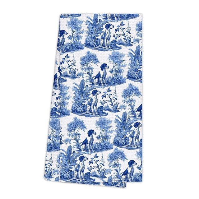 EGBTL Chinoiserie German Shorthaired Pointer Kitchen Towels, Dog Gifts for Women Hand Towels for Bathroom Decor, Blue and White Floral Grandmillennial Dishcloths Dish Towel for Kitchen 16x24 Inches
