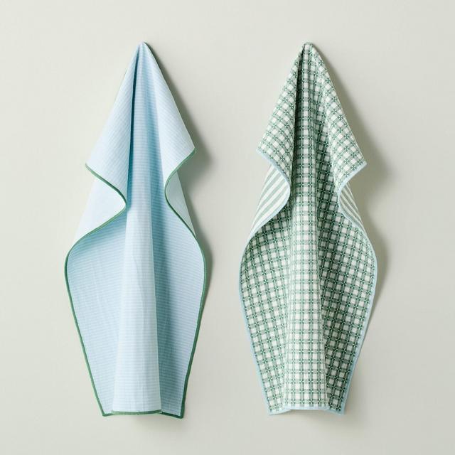 2ct Textured Kitchen Towels Green/Blue - Hearth & Hand™ with Magnolia