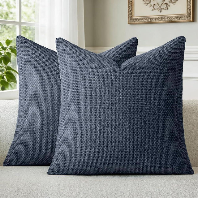 a moment Dark Blue Chenille Throw Pillow Covers 22x22 Inch Pack of 2 Modern Decorative Throw Pillow Covers Farmhouse Cross Covers Home Decor for Sofa Bedroom Living Room