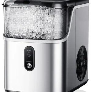 SIMZLIFE - Nugget Ice Maker Countertop - Portable, with Self-Cleaning Function, 35lbs/Day, Soft Chewable Pellet Ice - Silver