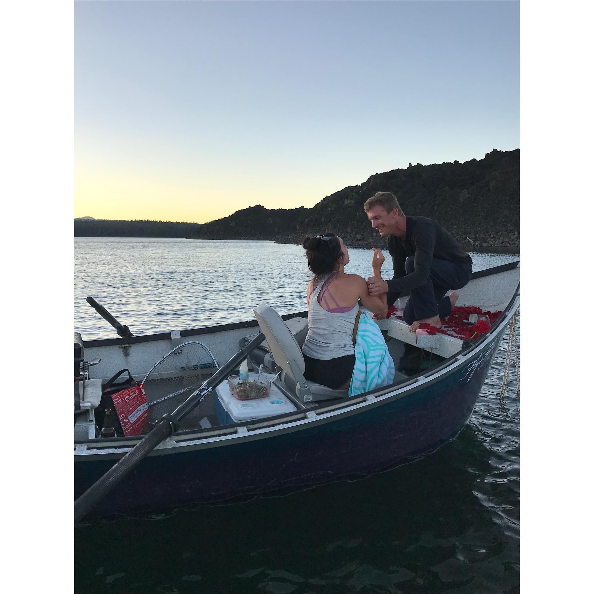 Murphy is under that blue blanket.  Of course, I was more worried about her getting cold than wondering why there were rose petals covering the boat.