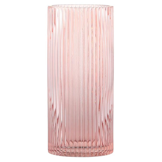Pink Ribbed Glass Vase