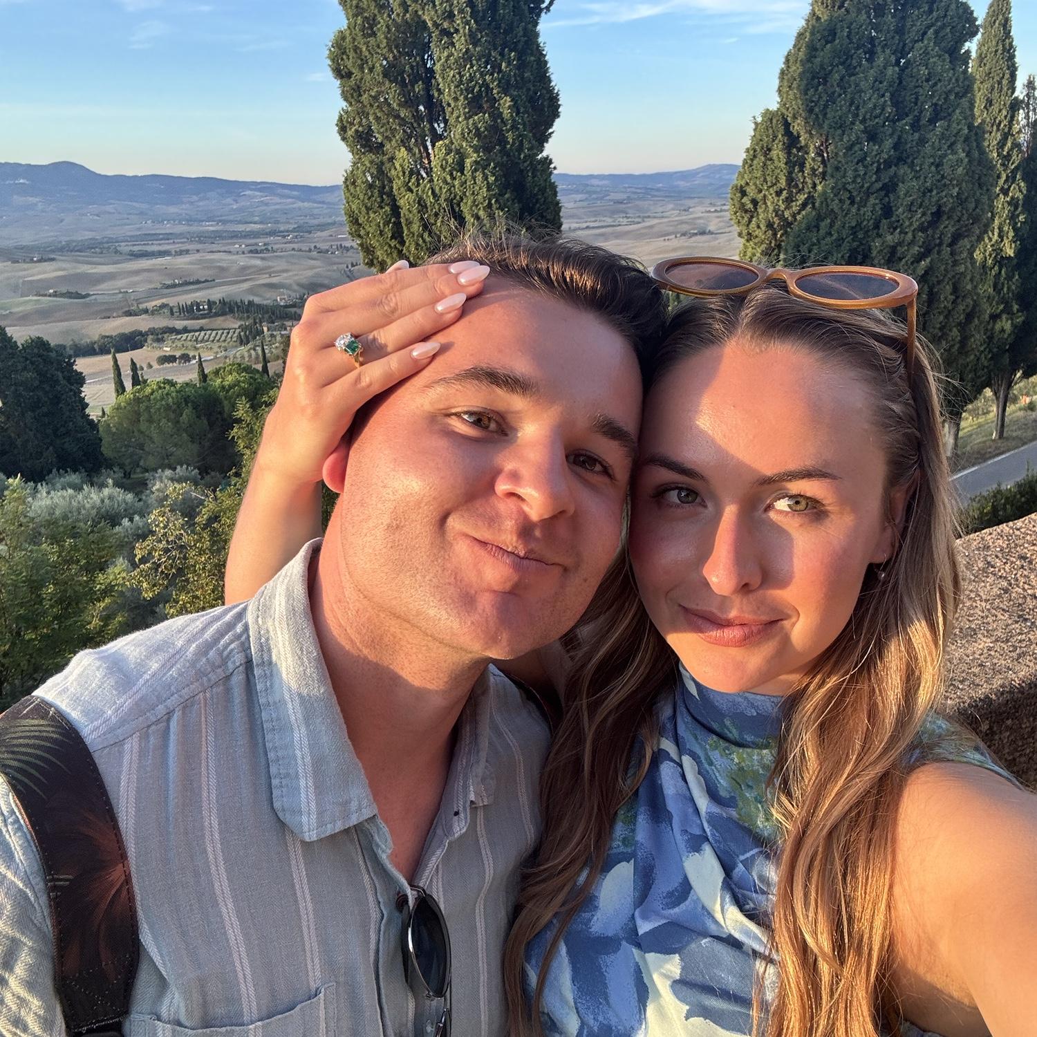 Sept 2025: The day after we got engaged, we took a day trip to Pienza, Italy — because nothing says "We’re officially stuck together" like pasta and wine!