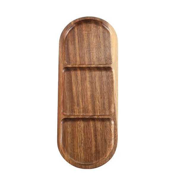 BloomHaven Premium Acacia Wood Trays - Oval-Shaped Multi-Functional Trays, Suitable for Fruits, Cheeses, Deli, Steaks, Pizzas, appetizers and teacups (Individual Sets) (Long Grid Version)