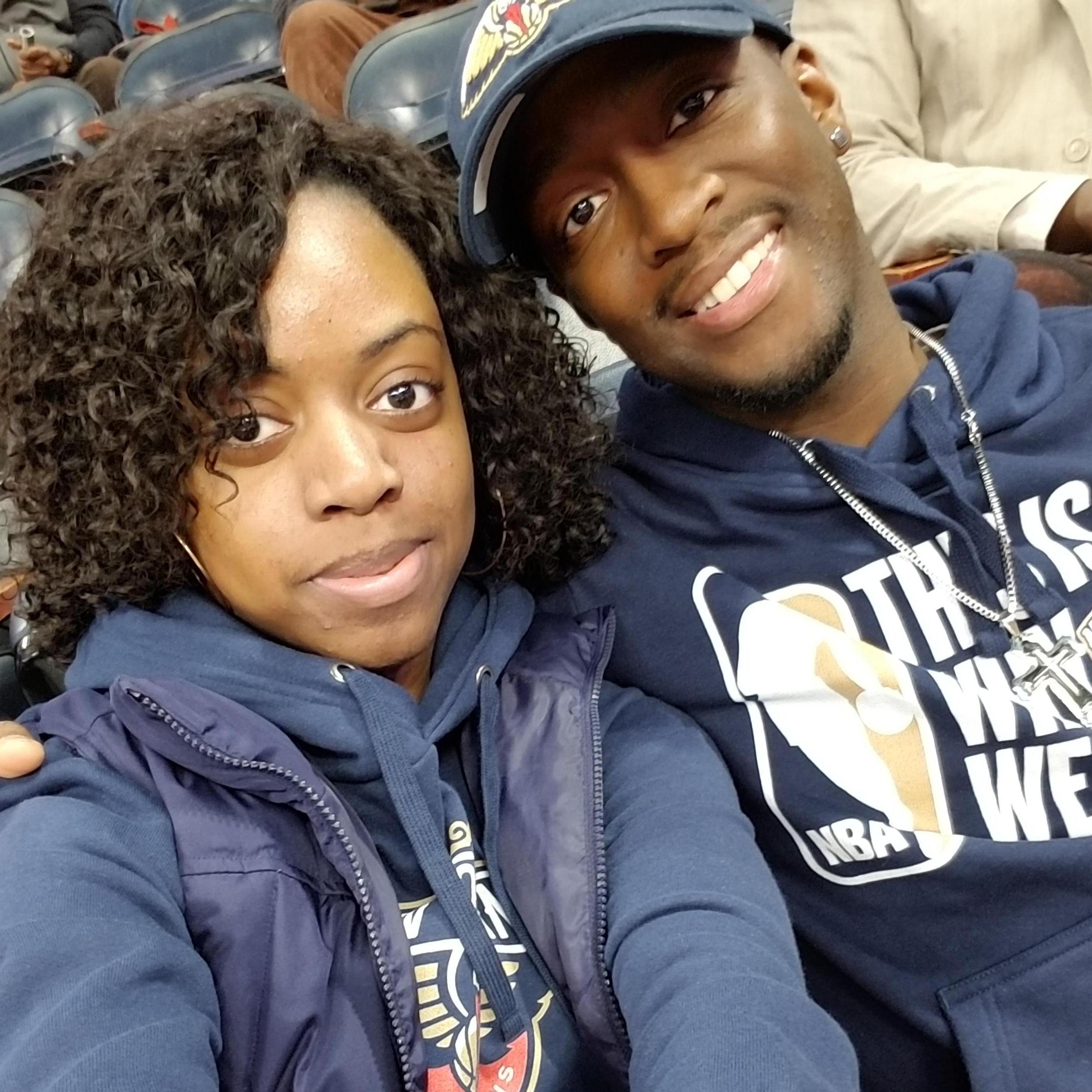 Us at the Pelicans vs. Hawks game. We live in Atlanta, but I’ve learned to become a loyal Rajon Rondo fan just like him!
