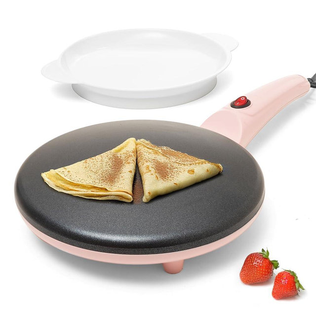 Moss & Stone Pink Electric Crepe Maker 8 Inch, Pan Apo Portable Crepe Maker & Hot Plate Cooktop On/Off Switch, Nonstick Coating, Automatic Temperature Control, Easy To Use For Pancakes, Blintz