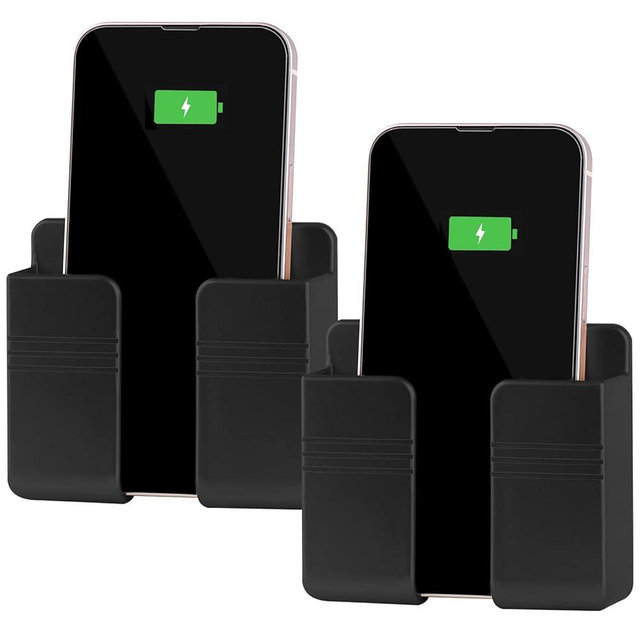 CEI&BPY 2Pcs Phone Holder Wall Mounted, Phone Stand with Self Adhesive. Phone Holder for Shower/Charging.Compatible with iPhone and Android (2Pcs-Black)