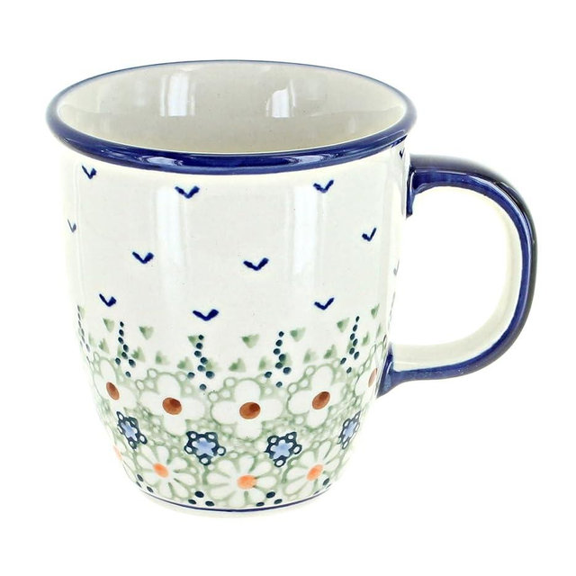 Blue Rose Polish Pottery - Green Daisy Coffee Mug - 8 oz - Perfect Mug for the Office, Home, or a Gift