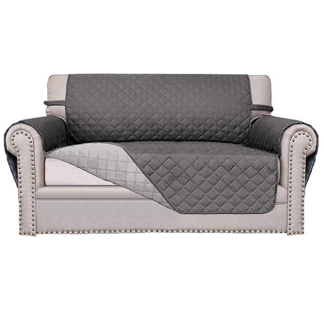 Easy-Going Sofa Slipcover Reversible Sofa Cover Furniture Protector Anti-Slip Foams Couch Cover Water Resistant Elastic Straps Pets Kids Children Dog Cat (Loveseat, Gray/Light Gray)