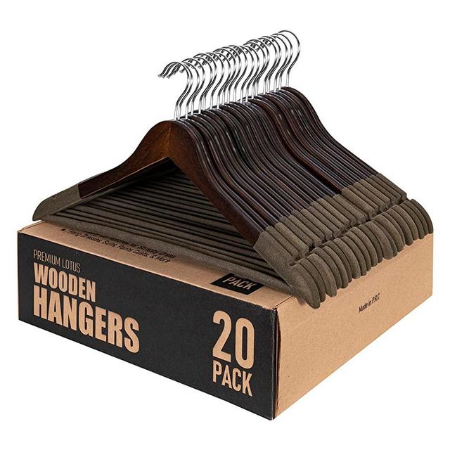Samsarc Wooden Hanger - Suit Hangers for Men Non Slip - Luxury Natural Lotus Wood & Velvet Hangers for Hanging Pants, Suits, Dress & Skirts -360° Rotating Hook Hangers Wood - Wooden Hangers 20 Pack