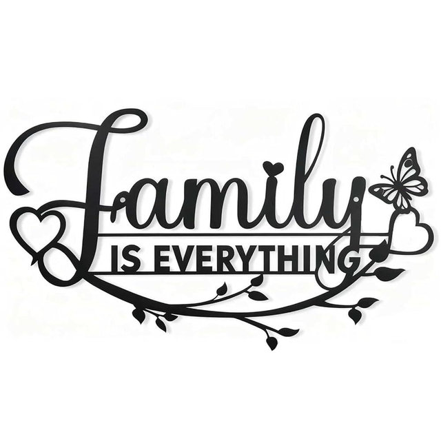 Cevior Family Signs Metal Wall Decor, Family Is Everything Word Sign with Butterfly Tree Wall Art Plaque Letters for Living Room, Bedroom, Housewarming Gift, 15”x10”