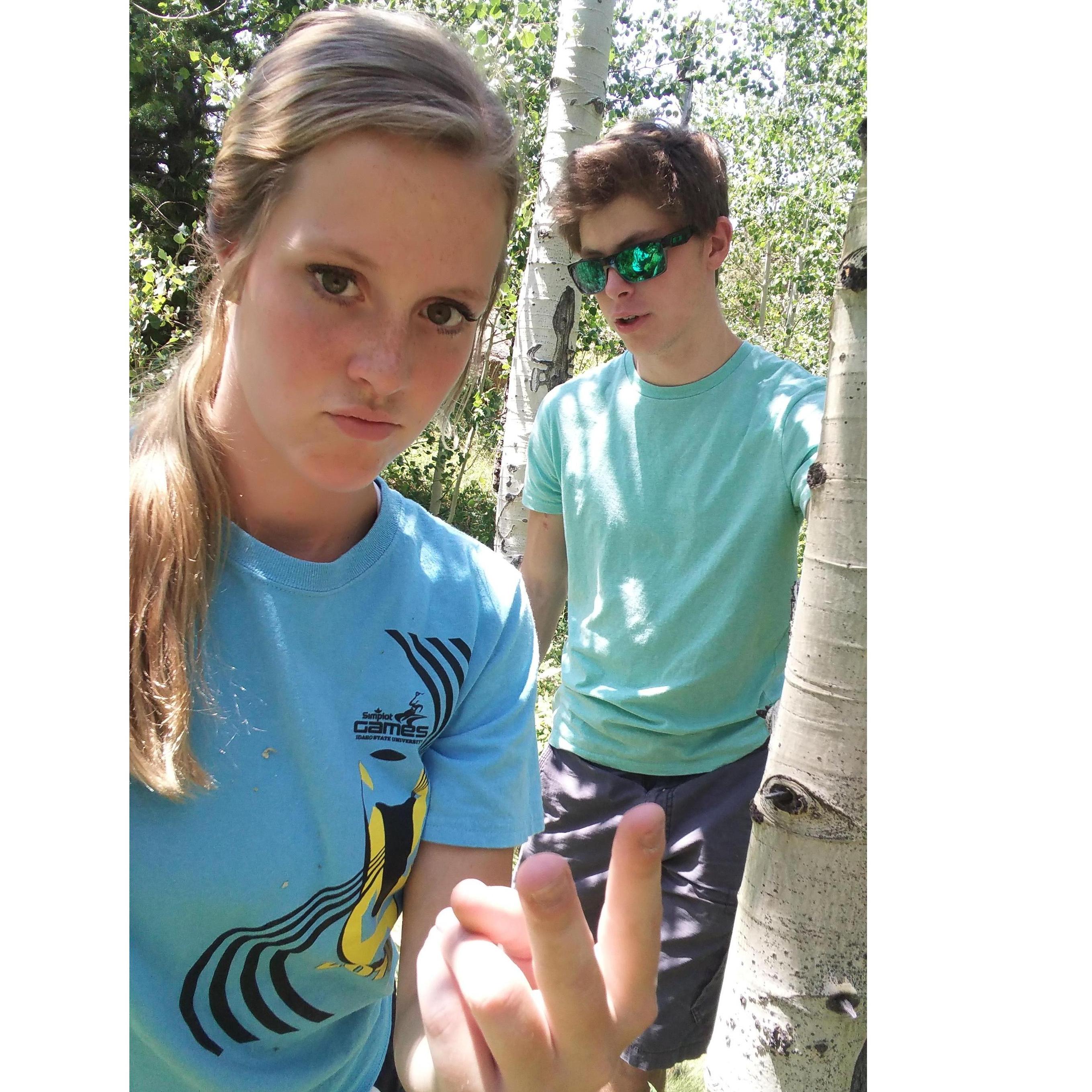 On our little hike where we carved our initials in the tree :)